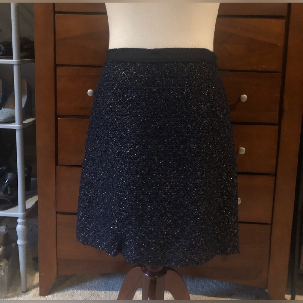 Ann Taylor Navy Tweed Mini Skirt with Metallic Thread
